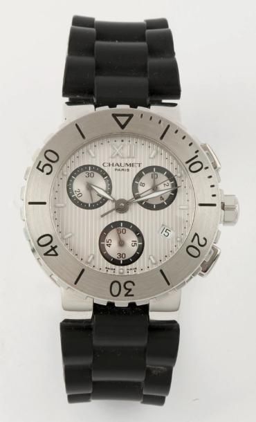 CHAUMET «Style» Bracelet montre chronographe en acier, cadran gris à 3 compteurs,...