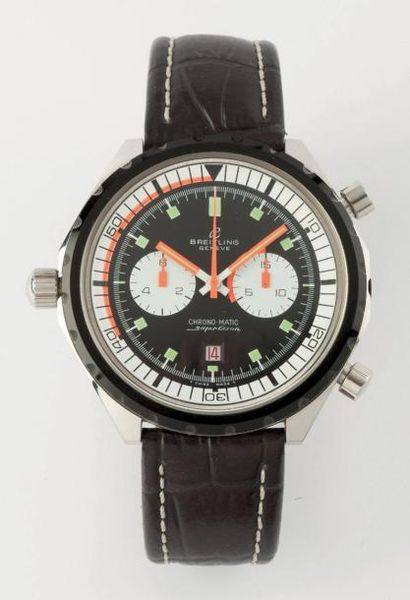 BREITLING «Super Océan» Circa 1969 Montre de poignet chronographe de plongée en acier,...