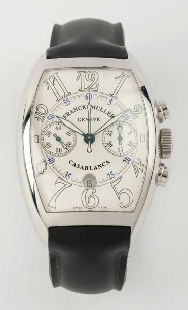 FRANCK MULLER «Casablanca» Montre de poignet chronographe en acier, cadran blanc...