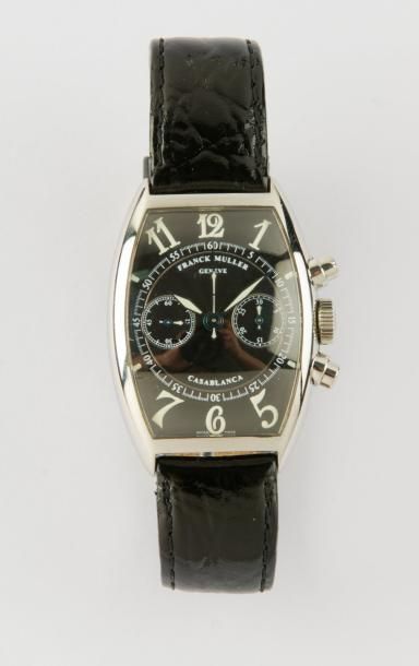 FRANCK MULLER "Casablanca" Montre de poignet chronographe en acier, cadran noir à...