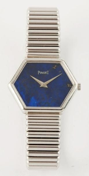 PIAGET Bracelet montre en or gris, cadran lapis-lazuli, mouvement mécanique, bracelet...