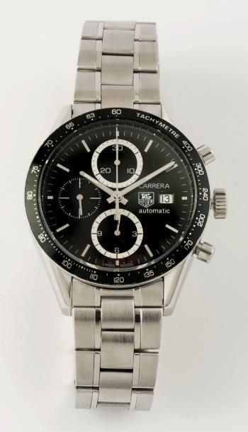 TAG HEUER «Carrera» Bracelet montre chronographe en acier, cadran à 3 compteurs,...