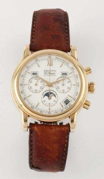 ZENITH «El Primero Prime» Montre de poignet chronographe en métal plaqué or, cadran...
