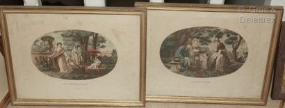 null Réunion de six gravures, deux en noir et quatre en couleurs : 

- "le marché...