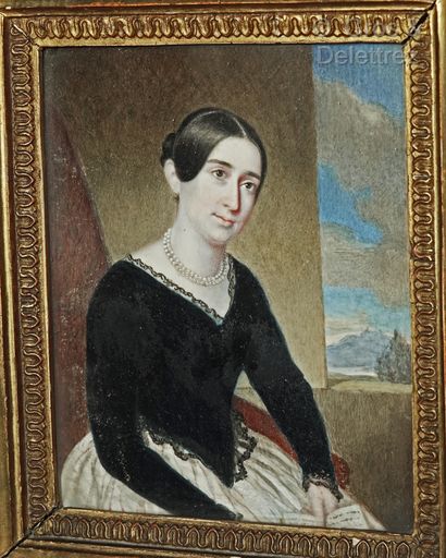  (Saint-Denis) Ecole française, vers 1850 
Portrait d’une femme assise dans un cadre...