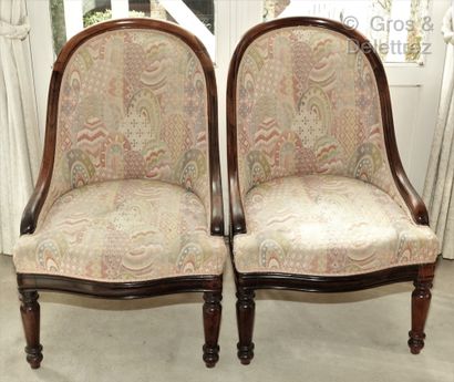 A pair of rosewood gondola chairs with baluster...