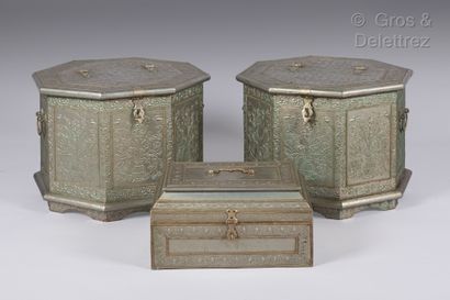 null (Saint-Denis)A pair of octagonal chests made of scented wood covered with pewter...