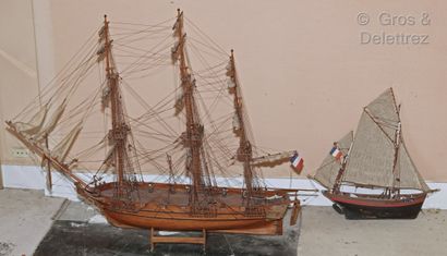 Model of a three-masted square ship in natural...