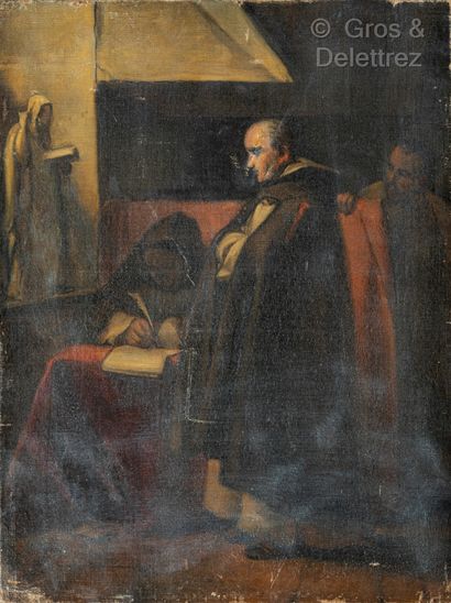 null (Saint-Denis) School of the 19th century 

Two capuchins studying. 

Oil on...