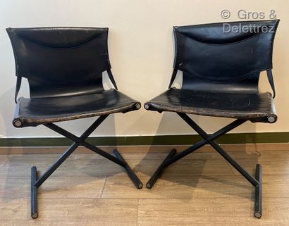 null (Study)Pair of chairs with hexagonal metal structure in x patinated gunmetal...