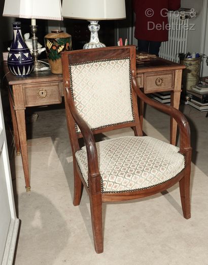 A mahogany and mahogany veneer armchair,...