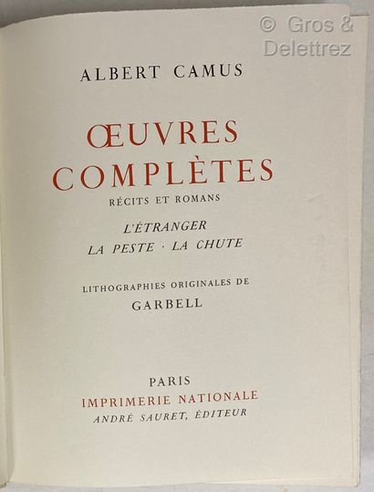 CAMUS Albert Oeuvres complètes. Tome I : Récits et Romans (L'Etranger, La Peste,...