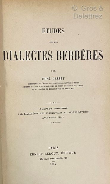 BASSET René Etudes sur les Dialectes Berbères

Paris, Leroux

1894

in-8 relié demi-chagrin,...