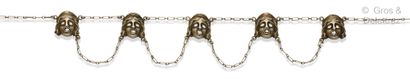null Necklace " Collerette " in silver, composed of five masks of Greek tragedy connected...