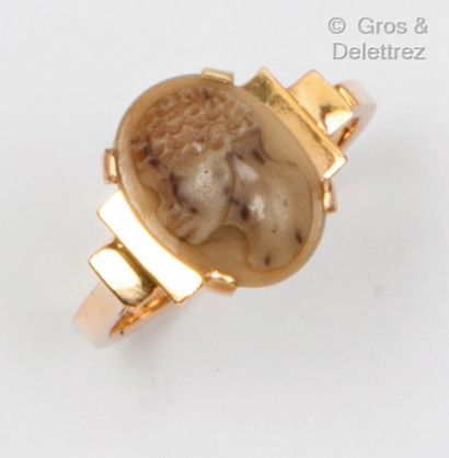 Yellow gold ring set with a cameo on agate...