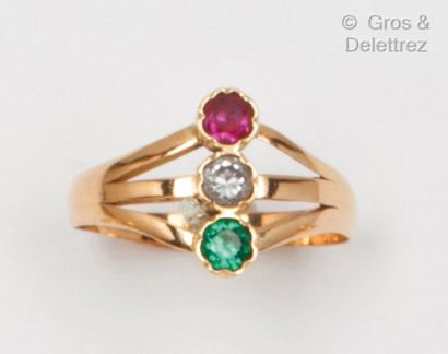 Yellow gold ring set with an old cut diamond,...
