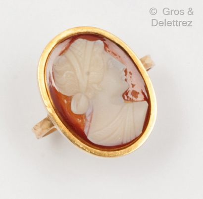 Yellow gold ring, with a cameo on agate representing...