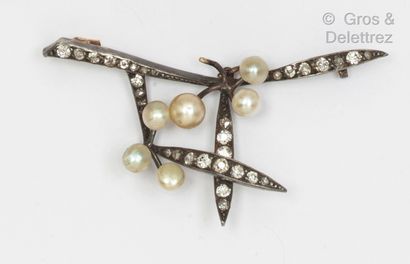 Yellow gold and silver brooch, composed of...