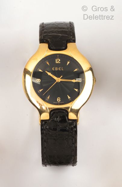 EBEL "Lichine" watch - Yellow gold wristwatch, 37 mm round case, black dial with...
