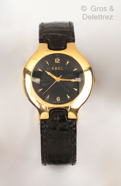 EBEL « Lichine » - Montre de poignet en or jaune, boîtier rond 37 mm, cadran noir...