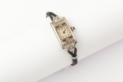  Wristwatch in white gold, shaped case set with rose-cut diamonds and calibrated...