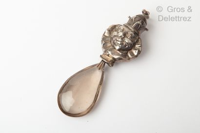 null Silver pendant "Jester", decorated with a drop of smoked quartz held in pampille....