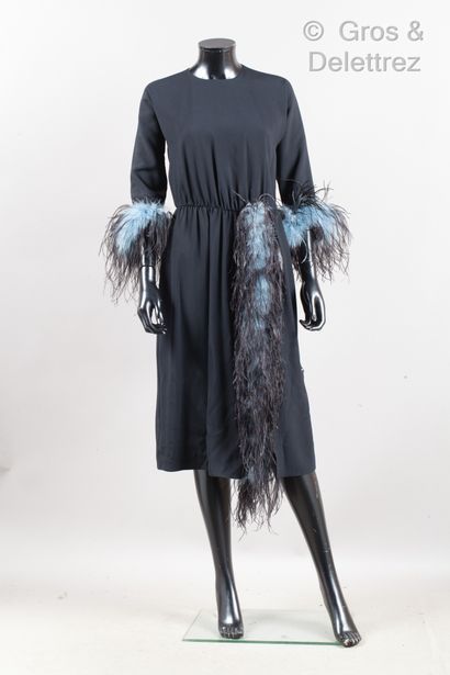 PRADA Spring/Summer 2017 Ready-to-Wear Collection - Black silk crepe dress adorned...