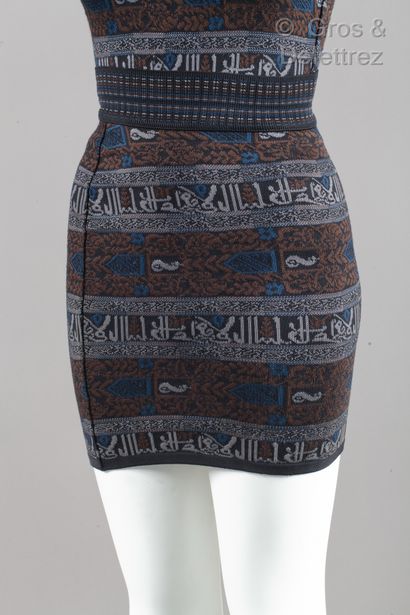 ALAÏA Black, brown, blue, grey knitwear set with Arabic writing pattern, including...