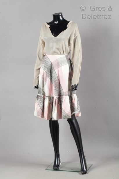 MARNI Set composed of a flared skirt in cotton voile with pink, white and black stripes,...