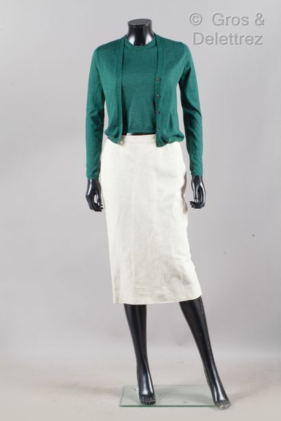 PRADA Set composed of a bottle green cashmere knit twin-set, composed of a sleeveless...