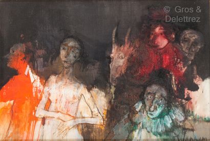 JEAN JANSEM (1920-2013) Study for the Scarlet Party 
Oil on canvas. 
Signed lower...