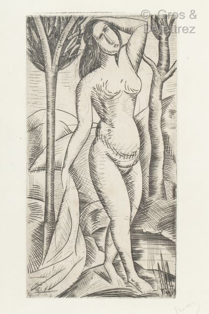 André DERAIN (1880-1954) Nude bather with trees. 1910-1913. 
Burin. Proof signed...