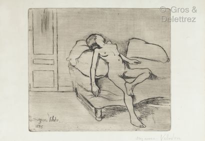 Suzanne VALADON (1865 - 1938) Louise nude on the sofa, 1895. 

Soft varnish signed...