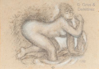 Aristide MAILLOL (1861-1944) Baigneuse cambrée 
Fusain, crayon et craie sur papier...