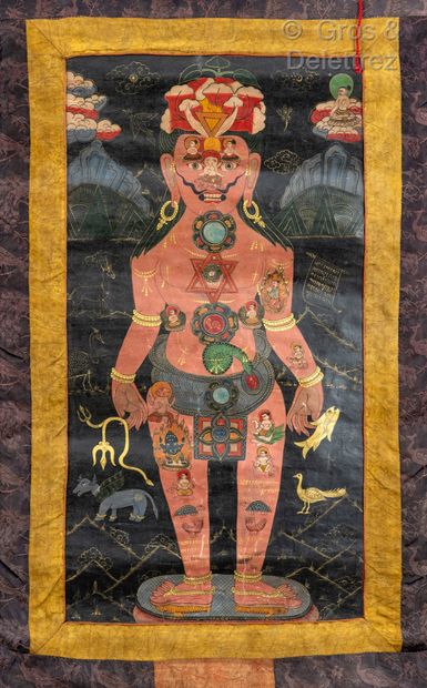 null Tibet, XIXe siècle

Thangka à la détrempe sur textile, figurant "l'homme cosmique...