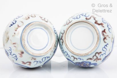 null Chine, fin XIXe siècle

Paire de vases en porcelaine émaillée bleu et rouge,...