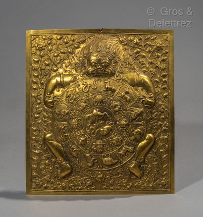 null Tibet, première moitié du XXe siècle

Plaque votive en cuivre repoussé doré,...