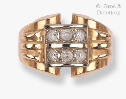 Yellow and white gold bridge ring set with...