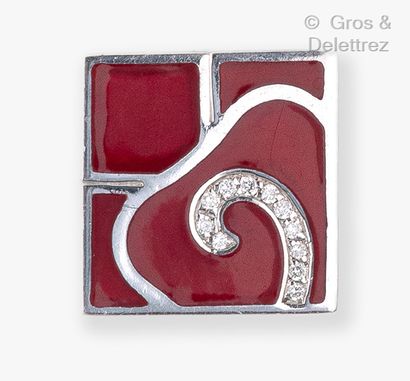 null NEW RING - Square ring in white gold with red enamelled geometrical motifs,...