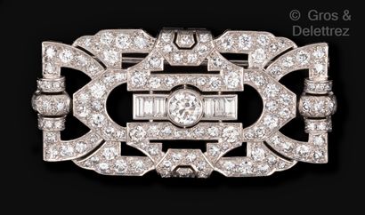 null 
White gold "Plaque" brooch, composed of an openwork geometrical design entirely...