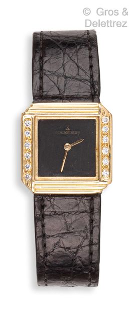 null RICHARD ZEGER - Yellow gold ladies' watch, rectangular case (23 x 21 mm) with...