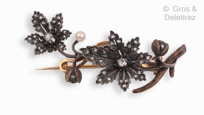 null Yellow gold and silver "Chestnut tree" brooch, the leaves and bogues set with...