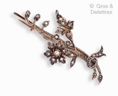  Bouquet" brooch in yellow gold and silver, set with rose-cut diamonds. Size: 5 x...