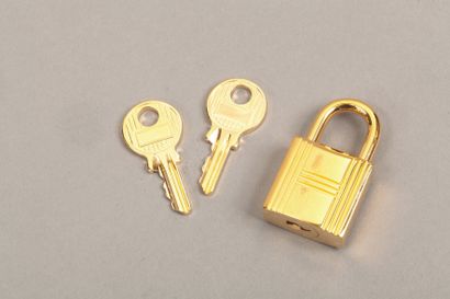 null *HERMES Paris - Padlock in gilded metal, two keys.