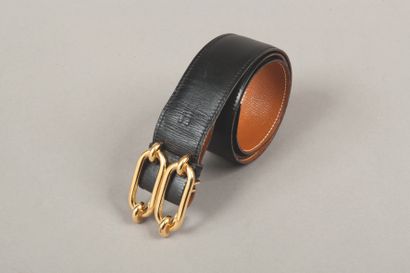 null *HERMES Paris made in France - Ceinture réversible 37mm en box noir et cuir...