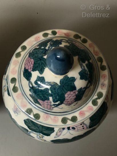 null Chine

Paire de potiches en porcelaine à décor de papillons et pampre de vigne...