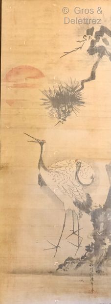 null Japan, early 20th century



Kakemono, ink on paper depicting two cranes by...