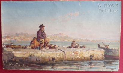 Alexandre PROTAIS (1826-1890) 
Pêcheur sur...