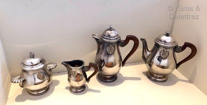 null Tea and coffee set in silver plated metal, wooden handle composed of two pourers,...