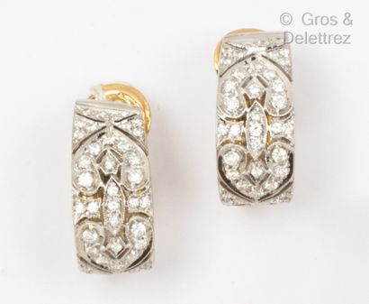 Pair of white and yellow gold earrings with...